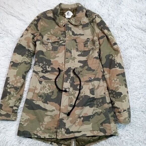 Volcom Jacket Mens S Green Camo Military Utility Zip Up Army Coat Fatigues - Picture 1 of 12